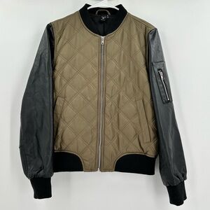 Windsor Army Green Quilted/Black Faux Leather Women’s Bomber Jacket Size Small